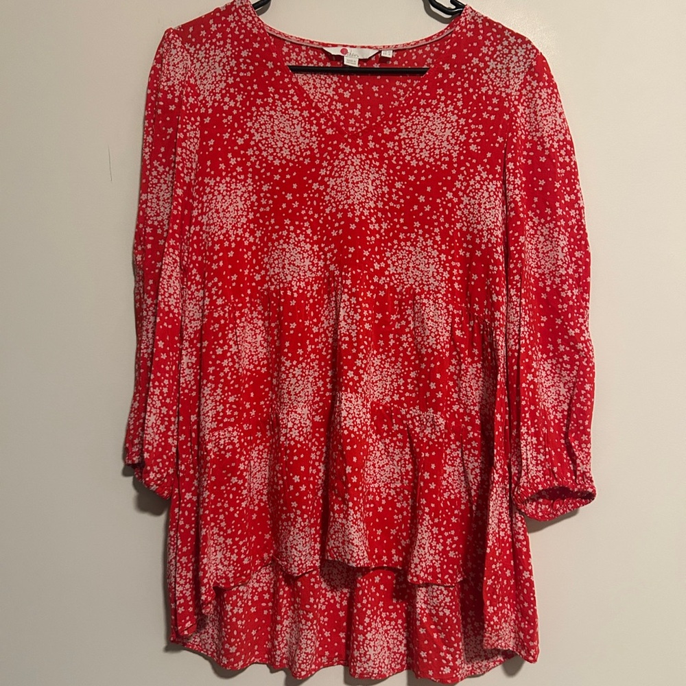 Women’s Boden Top - Size 6 Red Flower Print - Bright Boho Blouse Office Unique